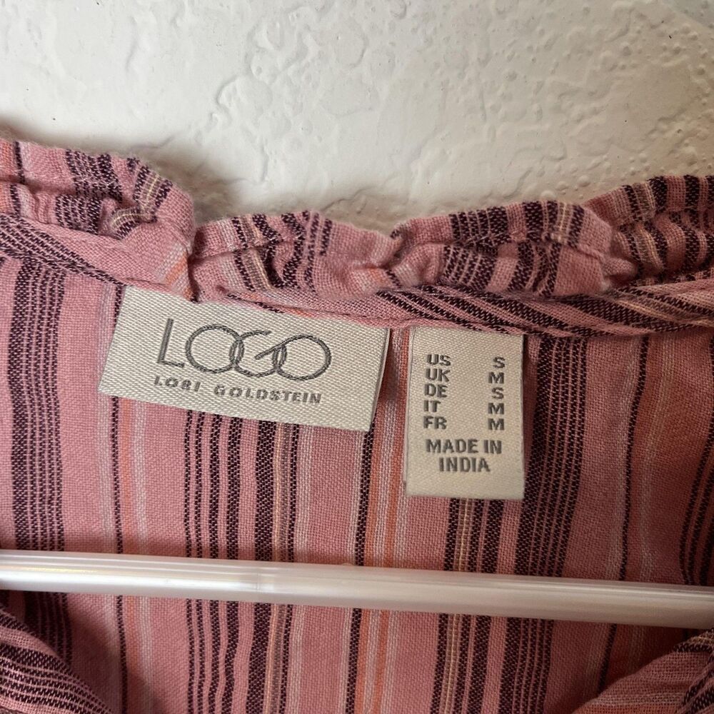 LOGO Lori Goldstein Shirt Womens Small Pink Striped Embroidered Boho Tunic Top​ - Picture 2 of 7